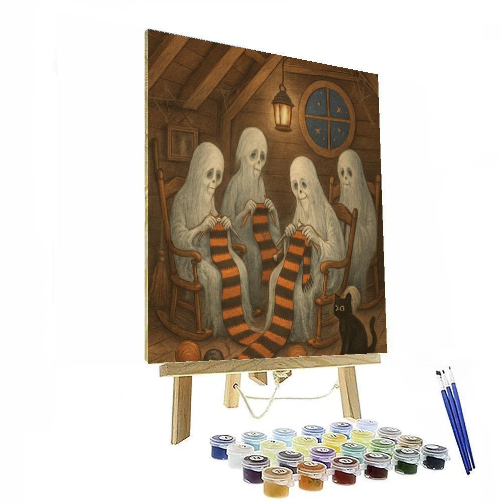 Ghostly Knitters In The Attic Paint by numbers kits