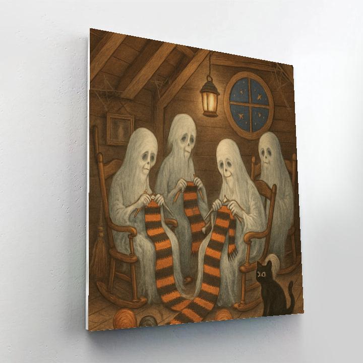 Ghostly Knitters In The Attic Paint by numbers kits