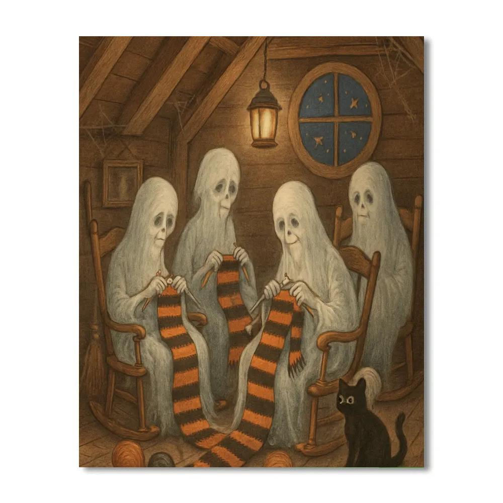 Ghostly Knitters In The Attic Paint by numbers kits