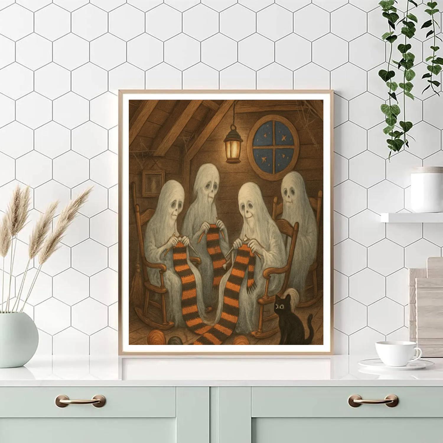 Ghostly Knitters In The Attic Paint by numbers kits