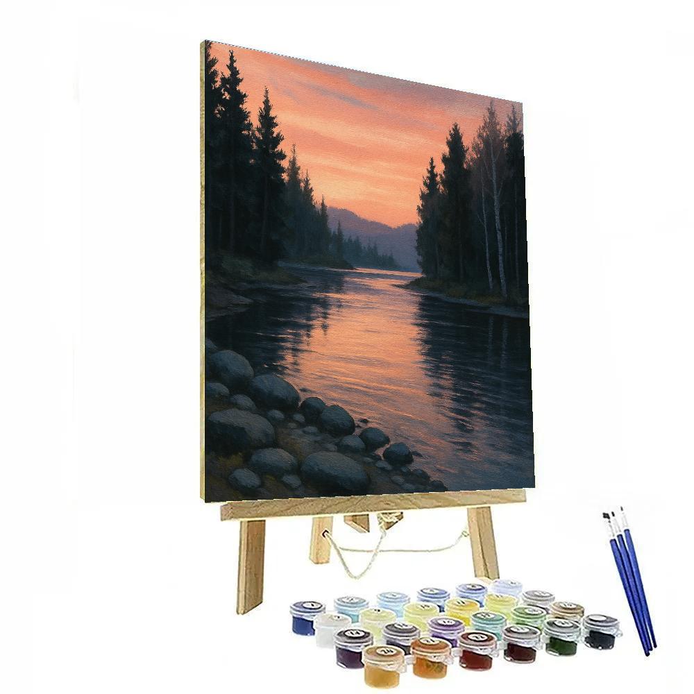 Riverbend Under The Peach Sky painting number kit
