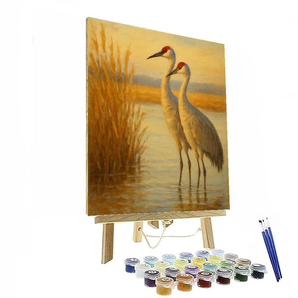 Sunlit Reeds Crane Embrace Painting by numbers kit