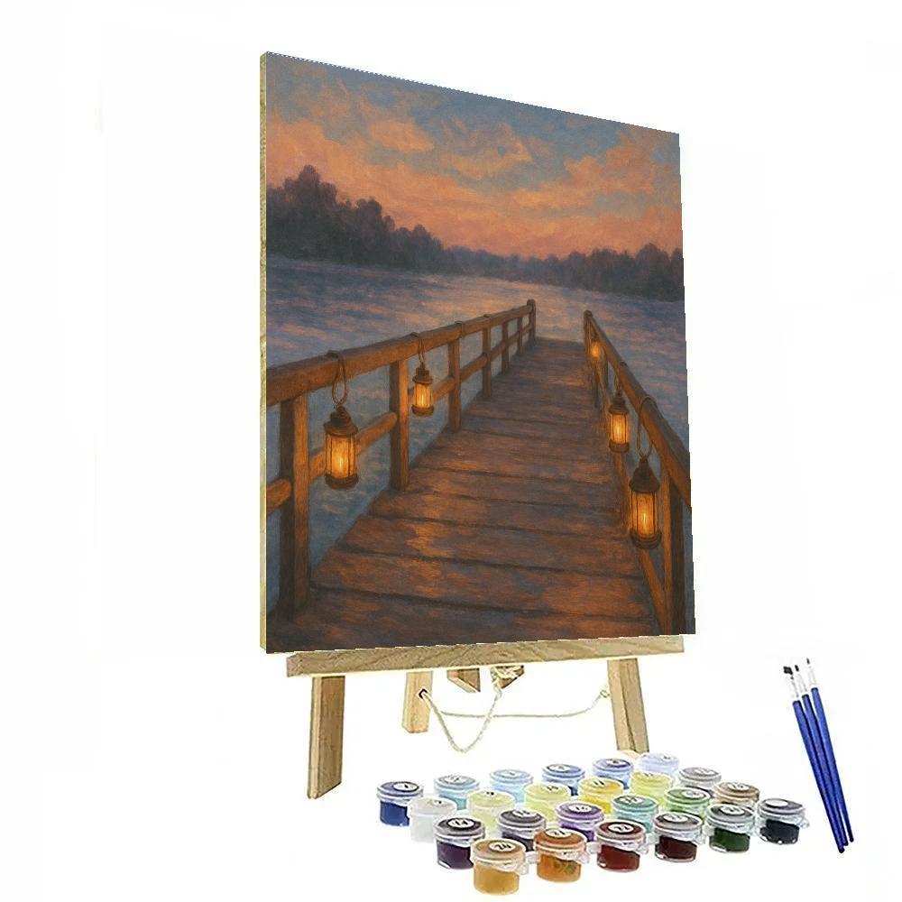 Evening Lanterns On Lakeside Pier painting number kit