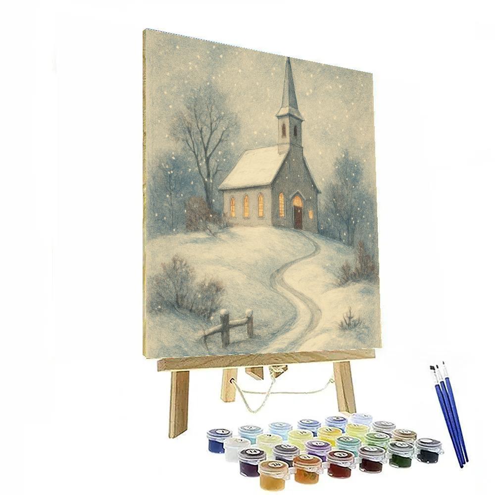 Church Steeple In Falling Snow DIY paint by numbers