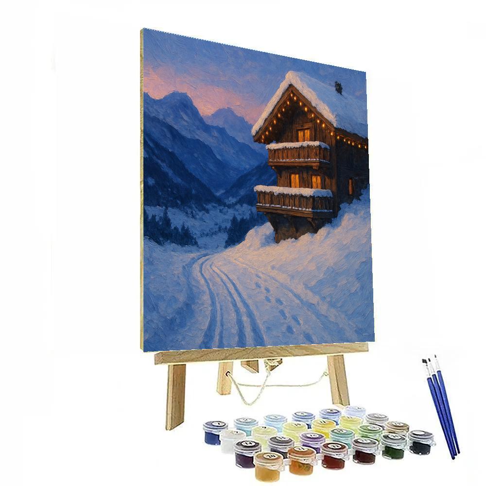 Twilight Chalet In Alpine Silence paint by number