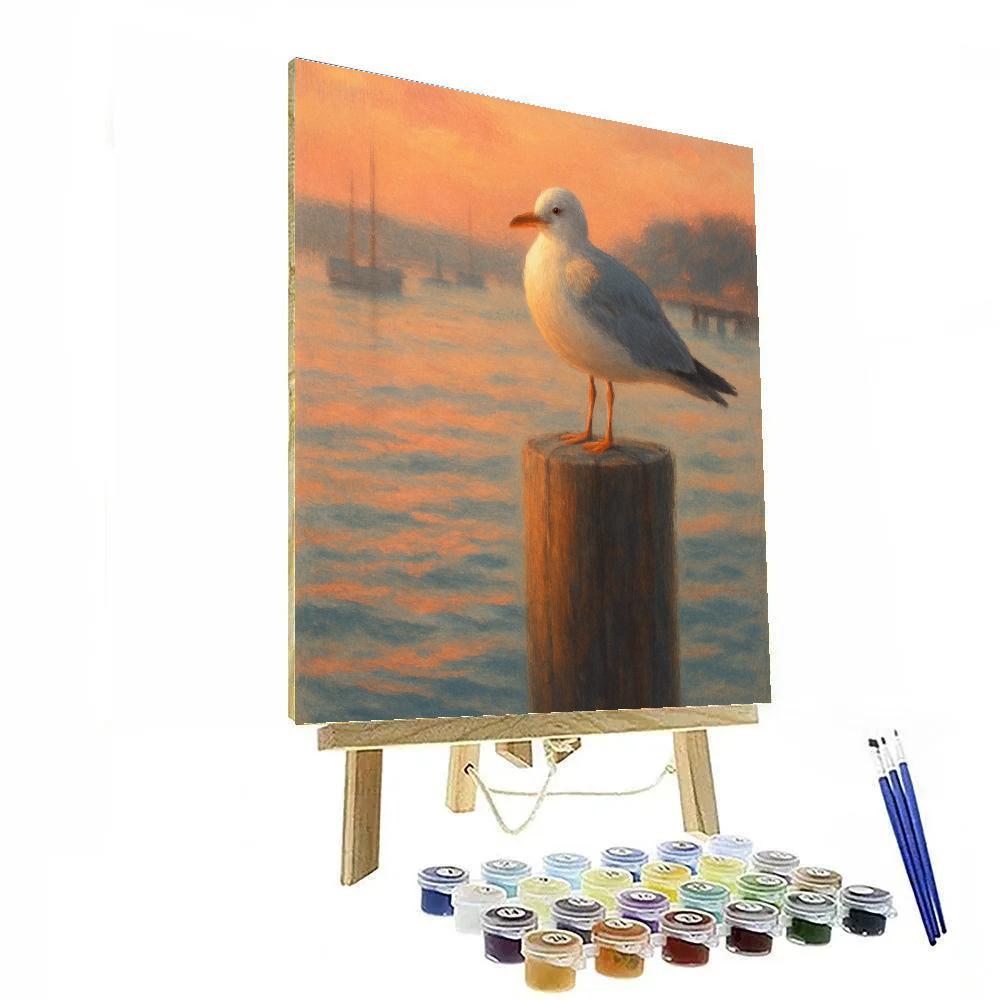 Harbor Glow Gull Evening Painting by numbers kit