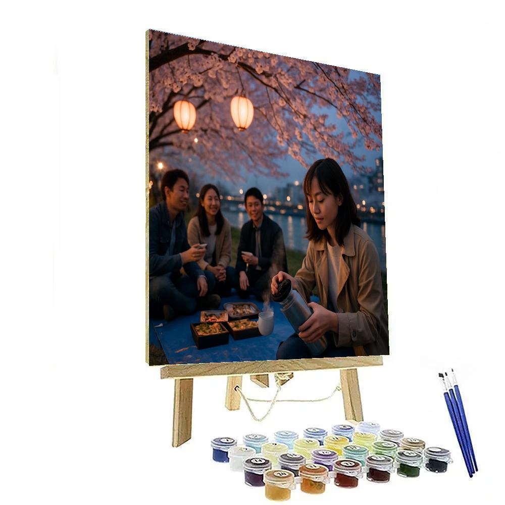 Hanami Evening Picnic Under Cherry Blossoms DIY paint by numbers
