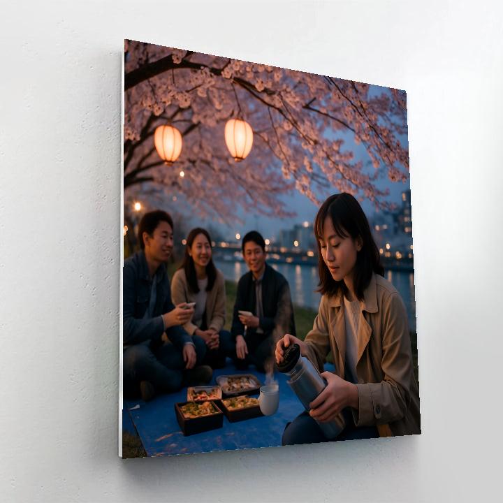Hanami Evening Picnic Under Cherry Blossoms DIY paint by numbers