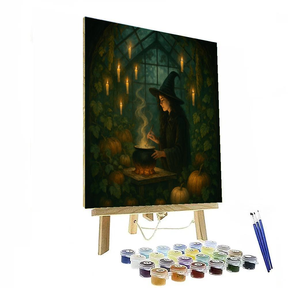 Candlelit Cauldron In The Pumpkin Greenhouse DIY paint by numbers