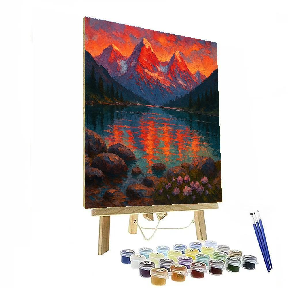Crimson Peaks Above The Alpine Lake painting number kit