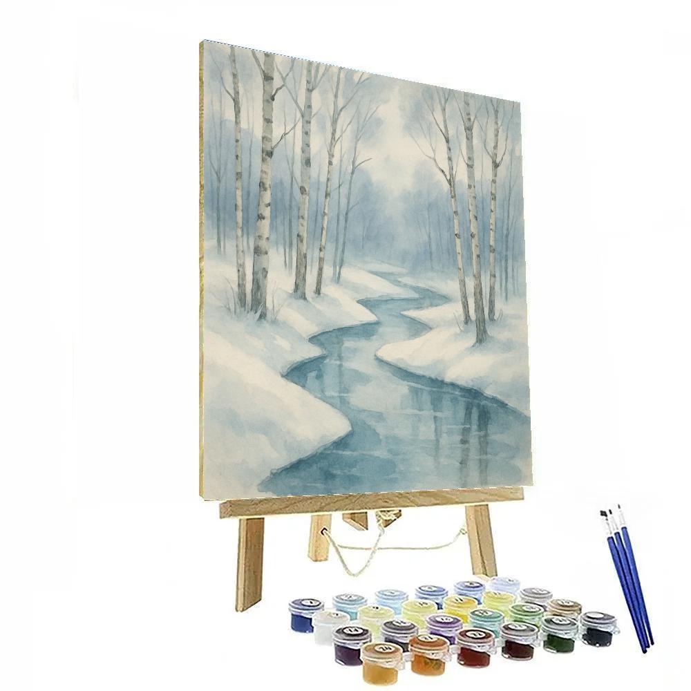 Snow Laden River Birches Number painting