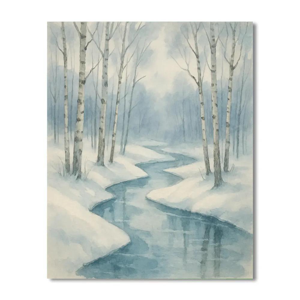 Snow Laden River Birches Number painting