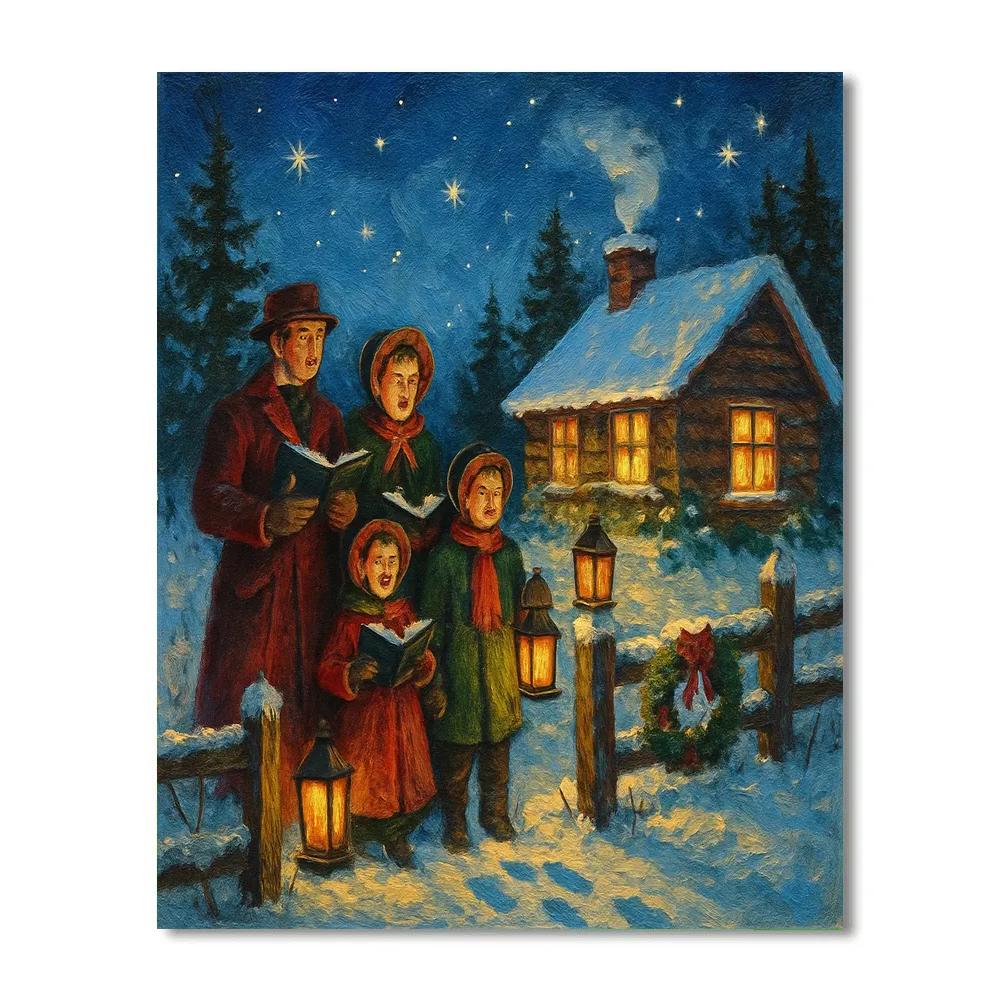 Starlit Cabin Carolers Number painting