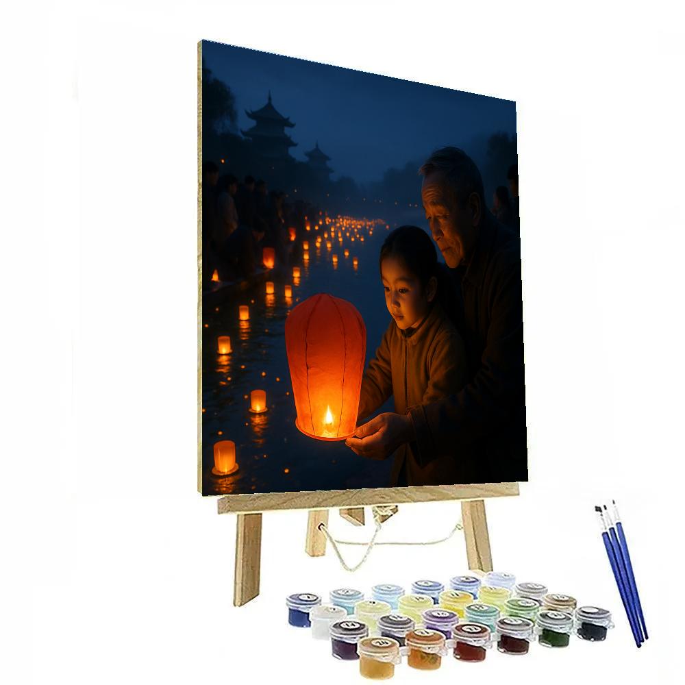 Chinese Lantern Festival By The River painting number kit