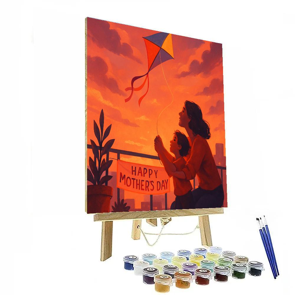 Sunset Rooftop Kite Flying With Mom paint by numbers