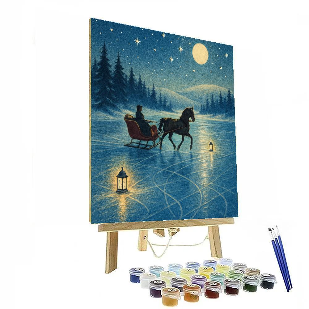 Moonlit Sleigh On Silent Lake Paint by numbers art