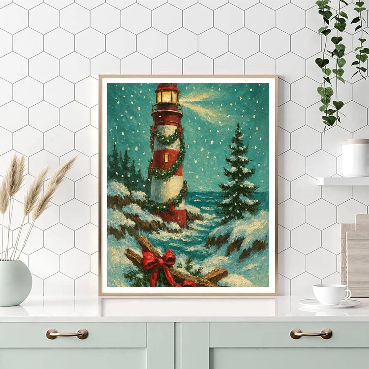Snowy Lighthouse Gift Watch Painting by numbers kit