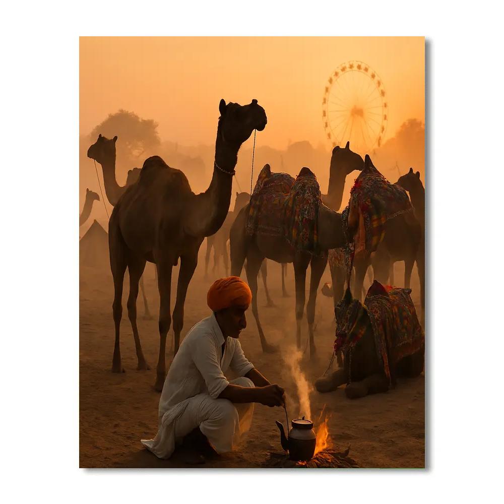 Pushkar Camel Fair Dawn Rituals Numbered painting kits