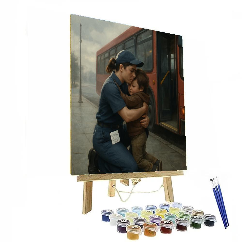 Bus Ride Goodbye Hug For Working Mom painting number kit
