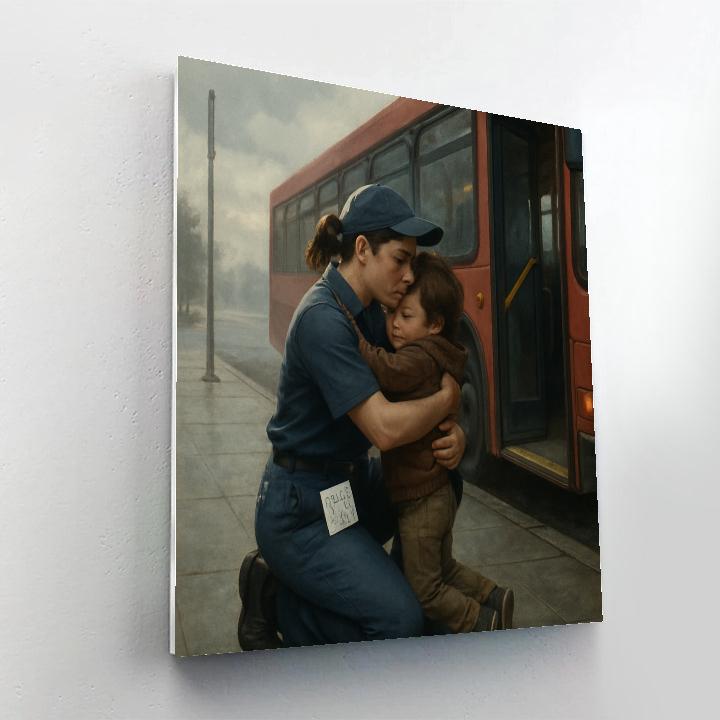 Bus Ride Goodbye Hug For Working Mom painting number kit