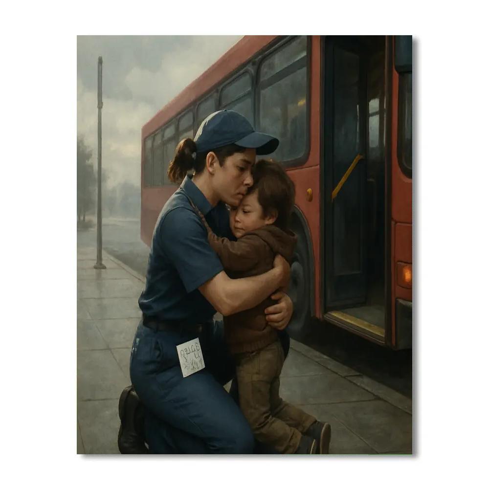 Bus Ride Goodbye Hug For Working Mom painting number kit