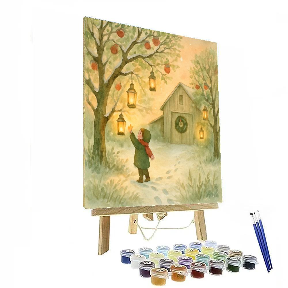 Snowy Farm Orchard Lanterns Number painting