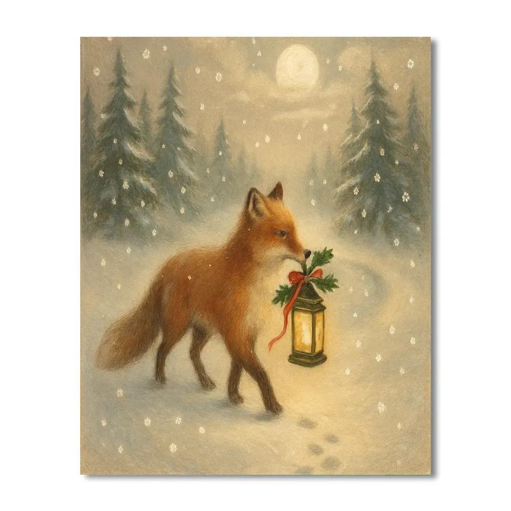 Lantern Fox On Winter Path paint by color