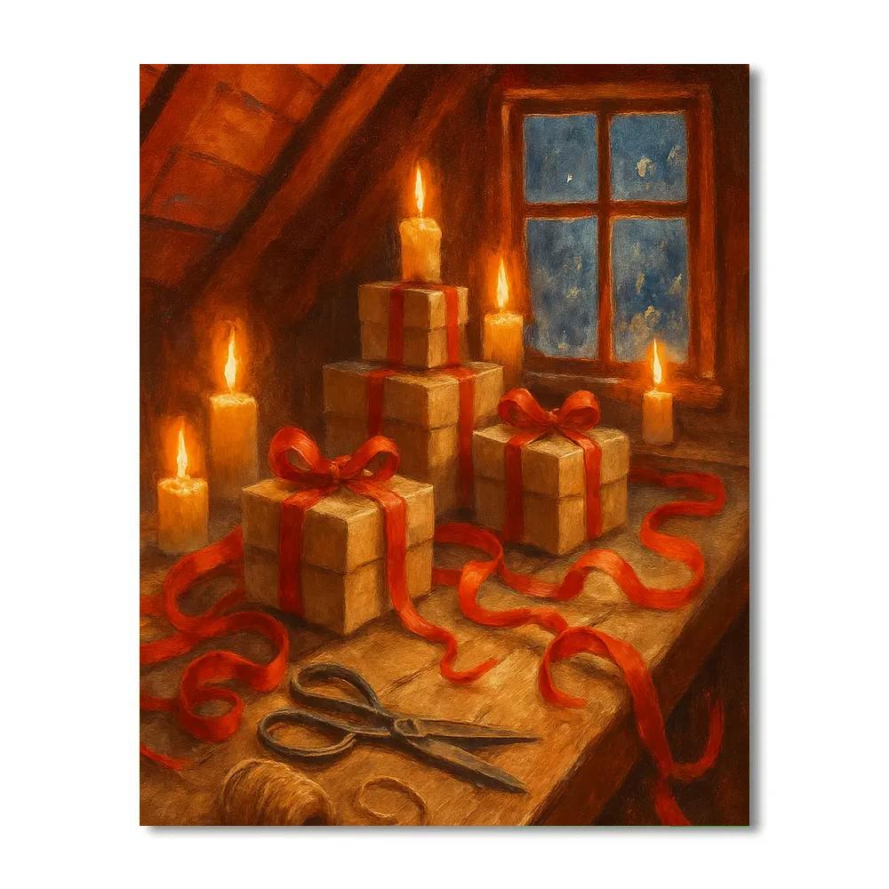 Candlelit Attic Wrapping Night Paint by numbers art