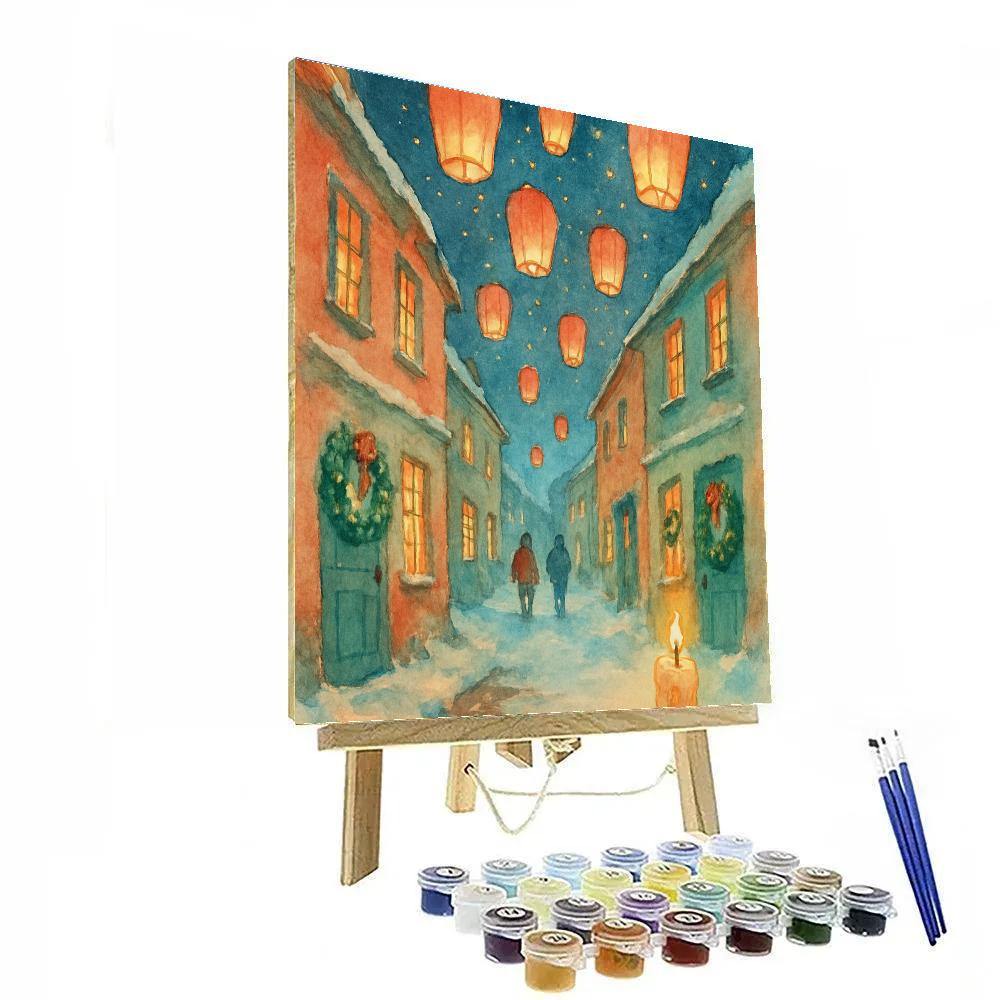 Sky Lanterns Over Snow Street paint by color