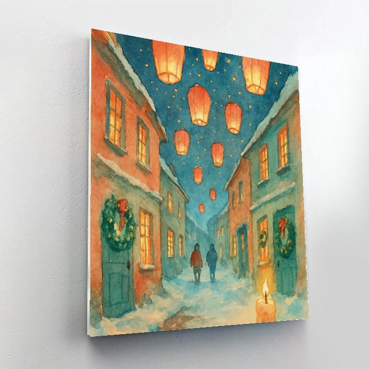 Sky Lanterns Over Snow Street paint by color