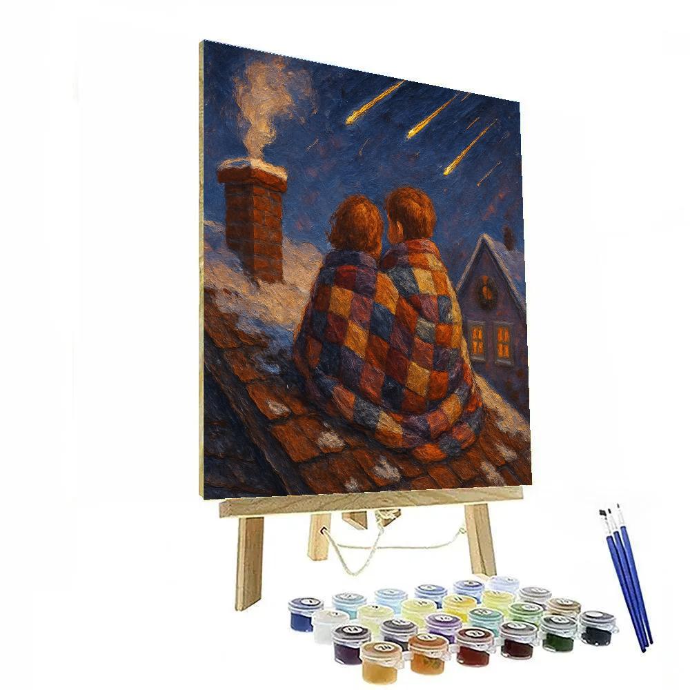 Snowy Rooftop Star Watchers Numbered painting kits
