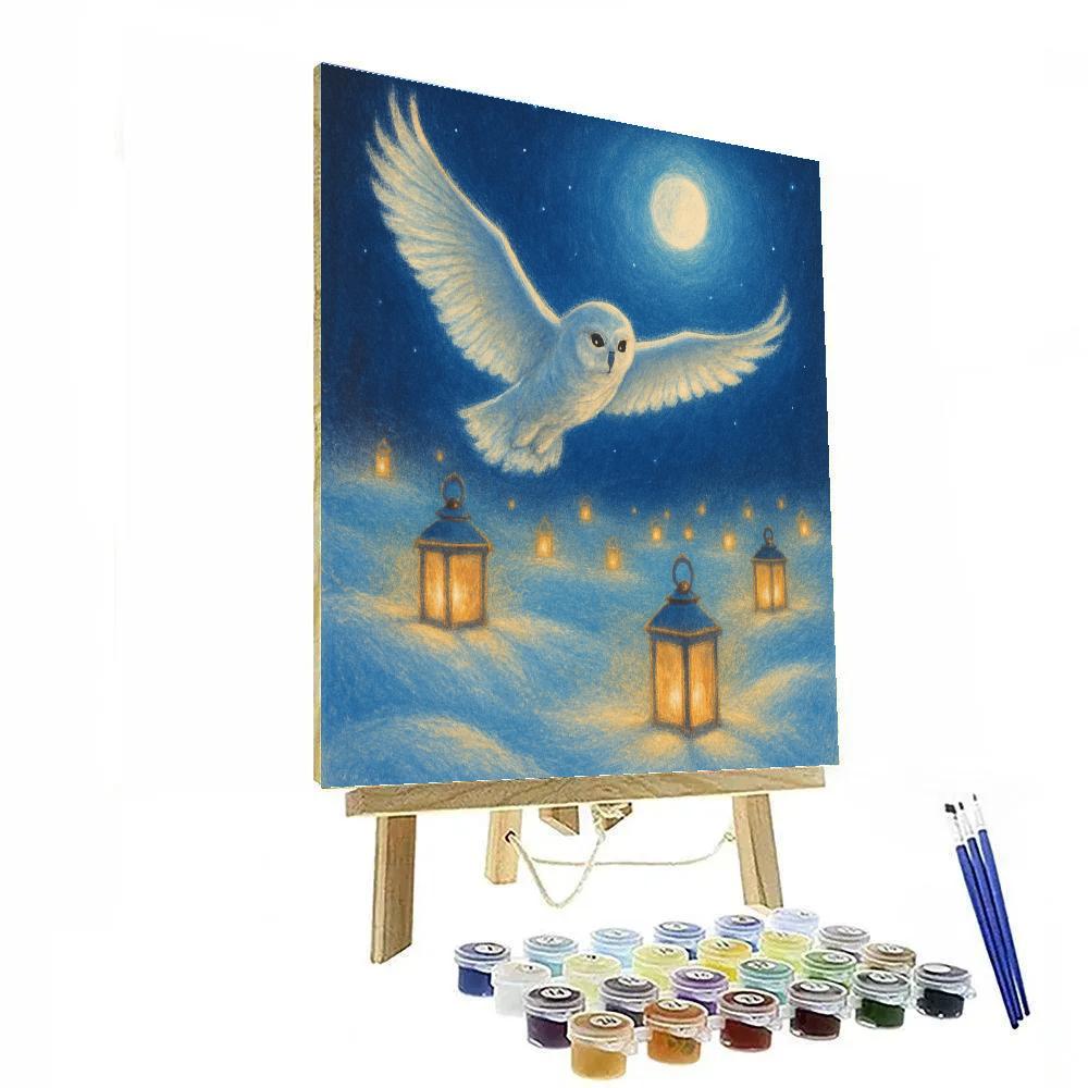 Snowy Owl Over Lantern Field painting number kit