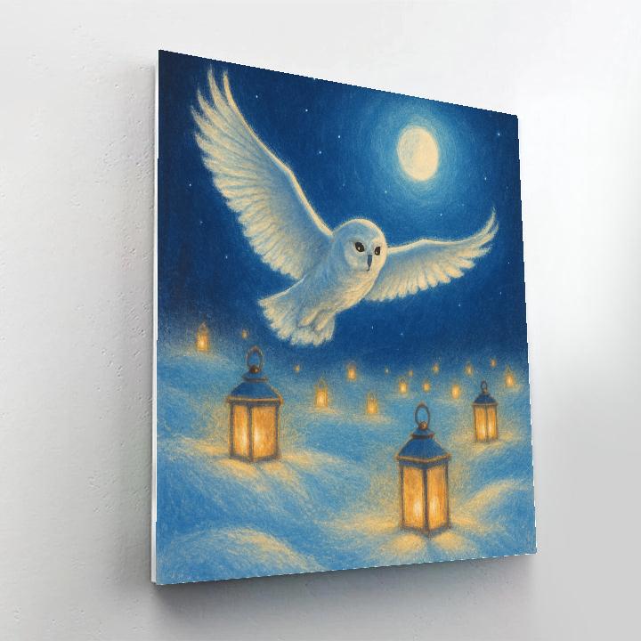 Snowy Owl Over Lantern Field painting number kit