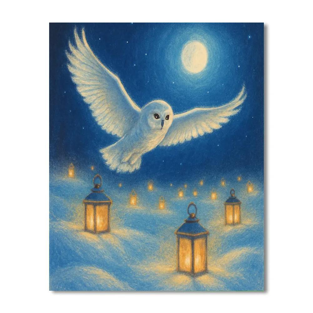 Snowy Owl Over Lantern Field painting number kit