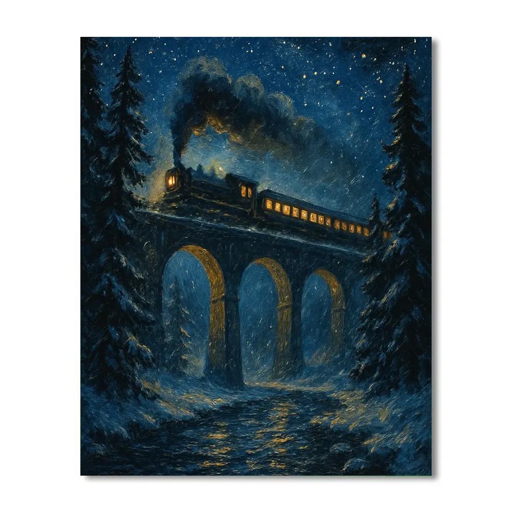 Starry Pines Railway Bridge paint by color