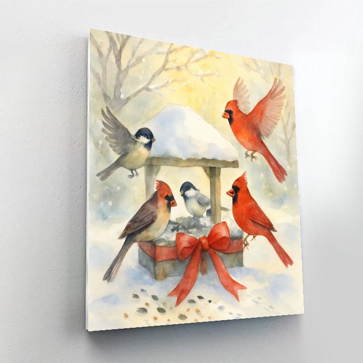 Winter Garden Bird Feeder Gala painting number kit