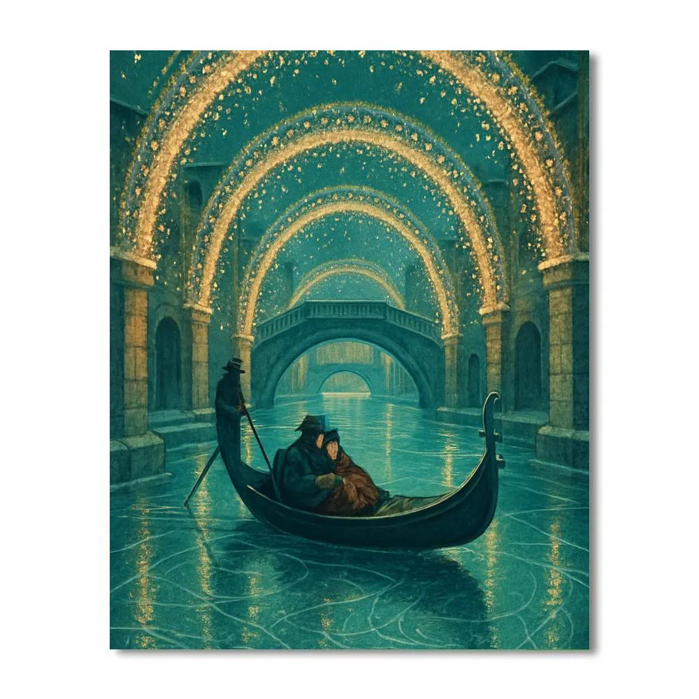 Lantern Boat On Crystal Canal paint by number