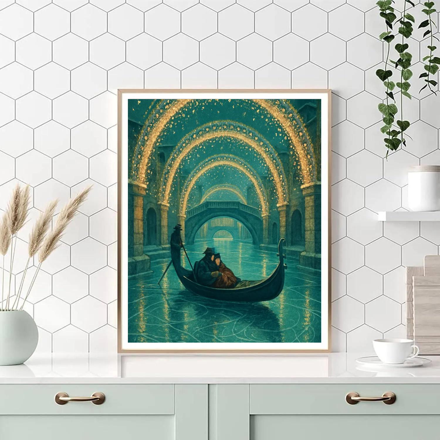 Lantern Boat On Crystal Canal paint by number