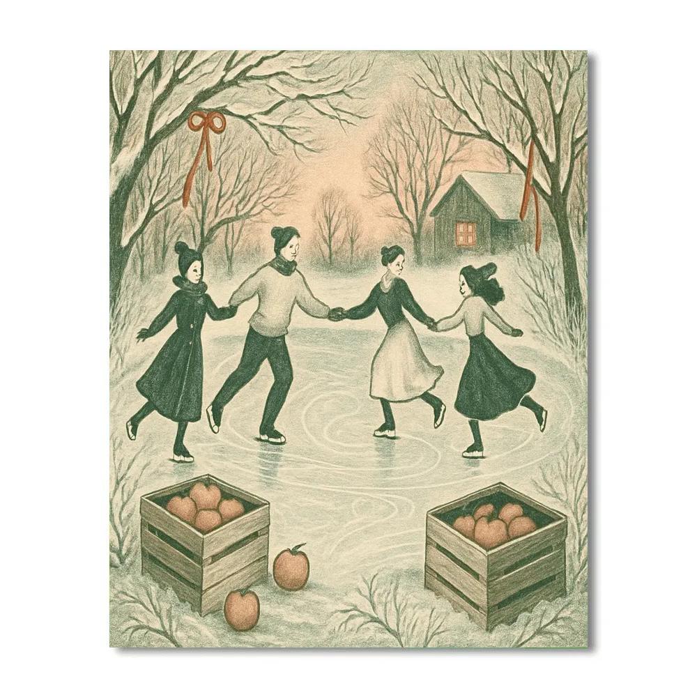 Snowy Orchard Skaters paint by number