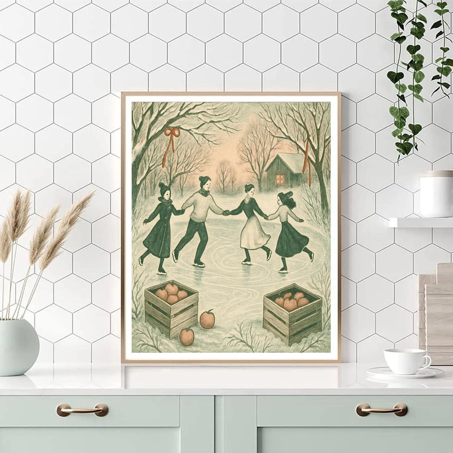 Snowy Orchard Skaters paint by number