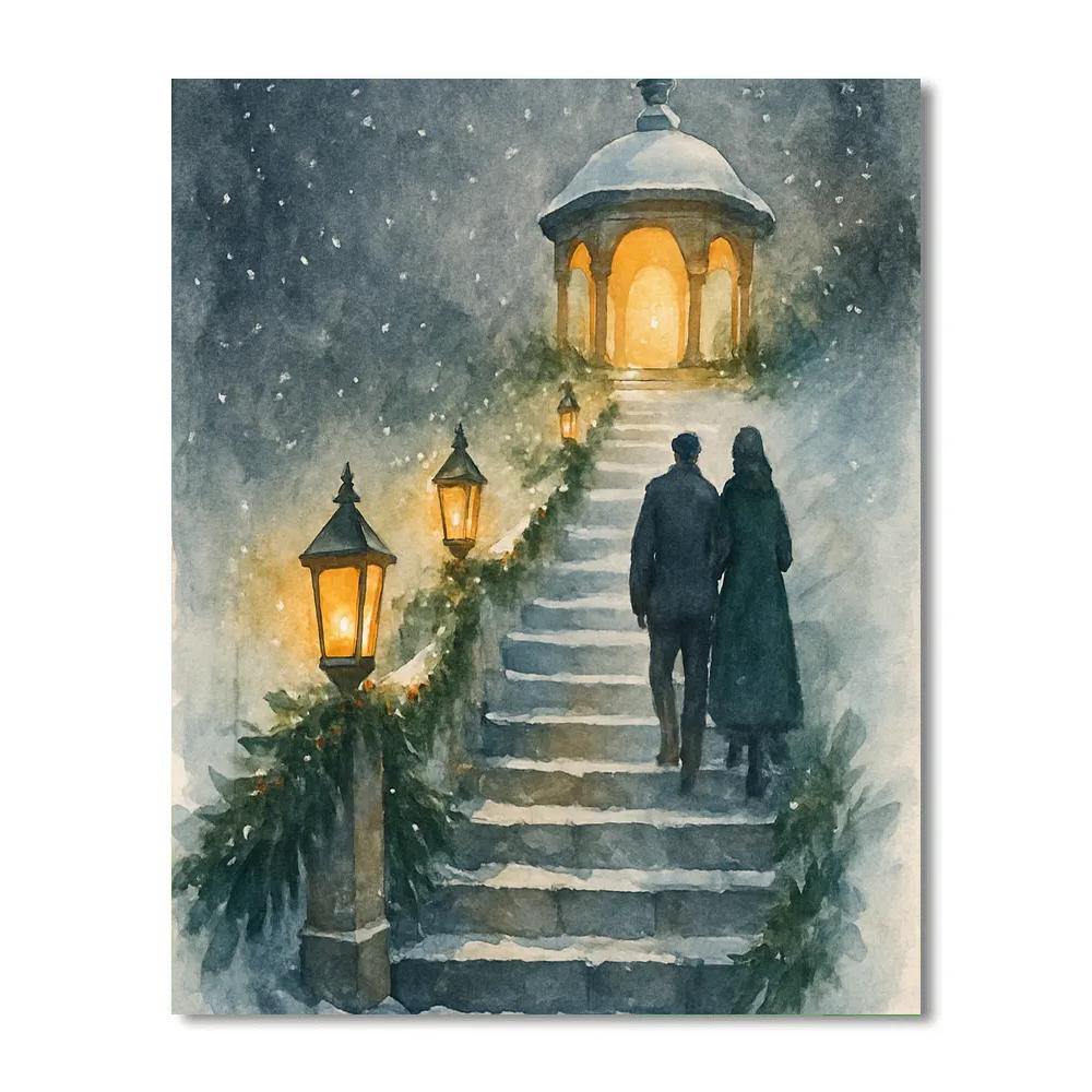 Frosted Lantern Stairway Paint by numbers art