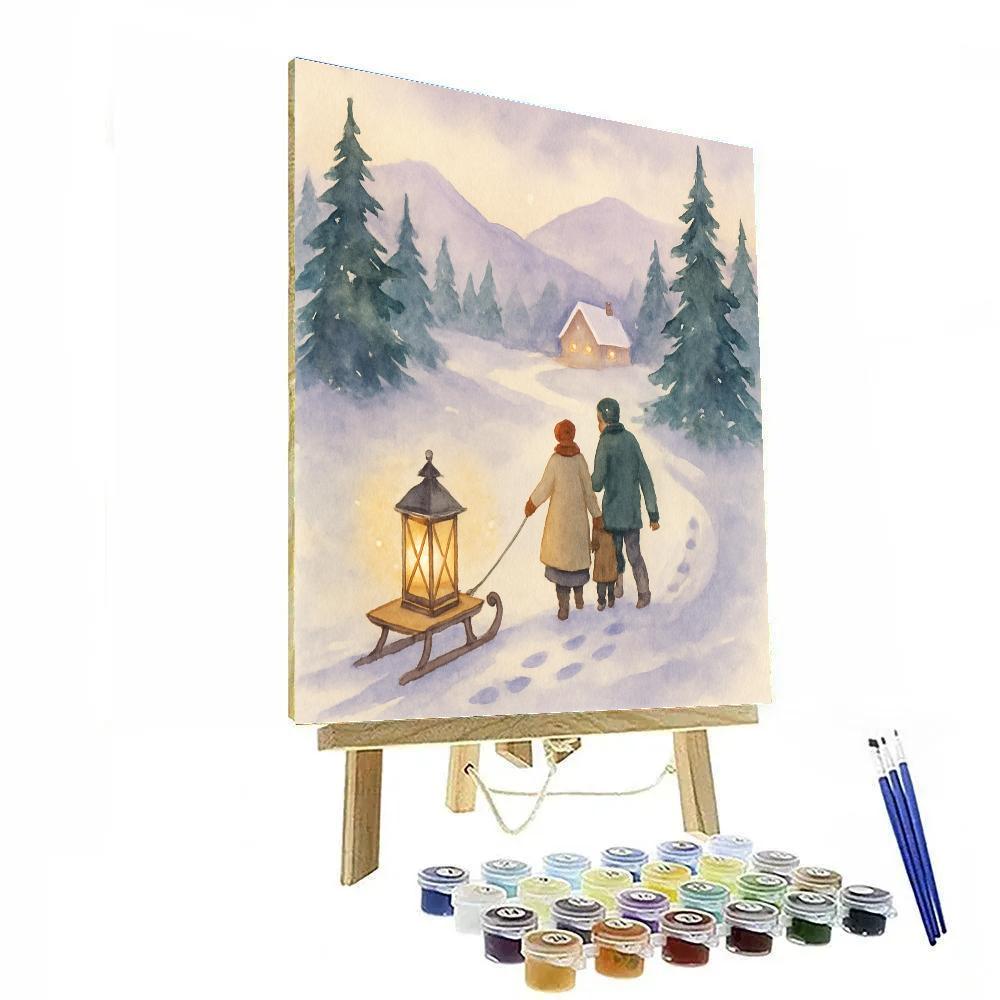Snow Valley Lantern Sled paint by number