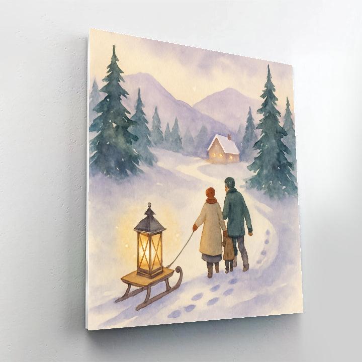 Snow Valley Lantern Sled paint by number