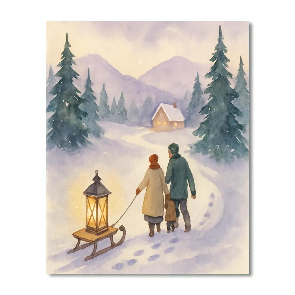 Snow Valley Lantern Sled paint by number