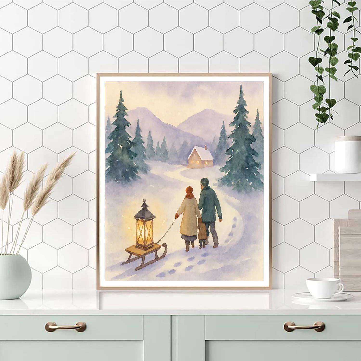 Snow Valley Lantern Sled paint by number