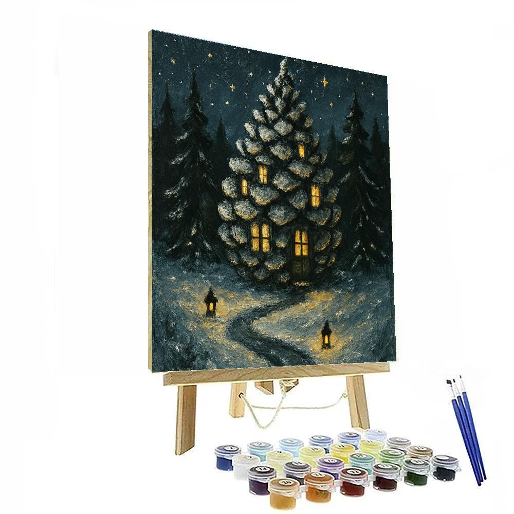 Moonlit Pinecone Cottage DIY paint by numbers