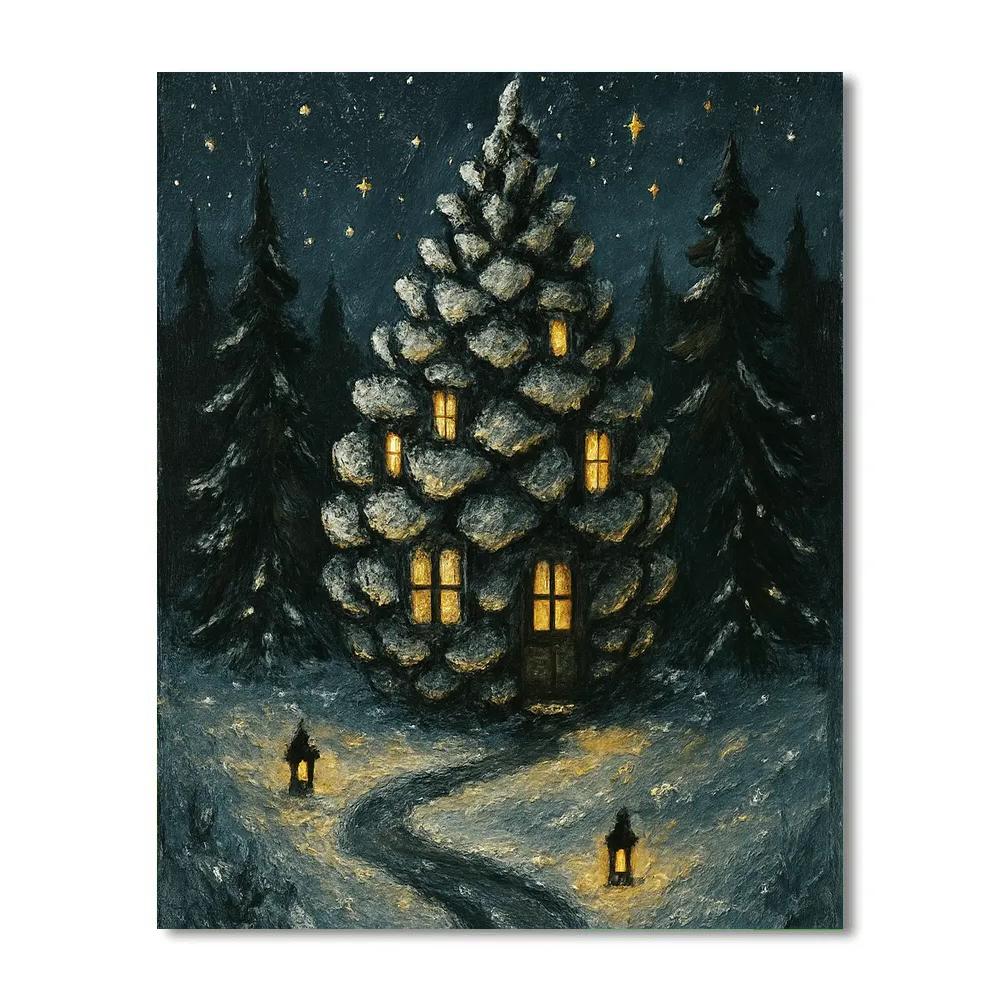 Moonlit Pinecone Cottage DIY paint by numbers