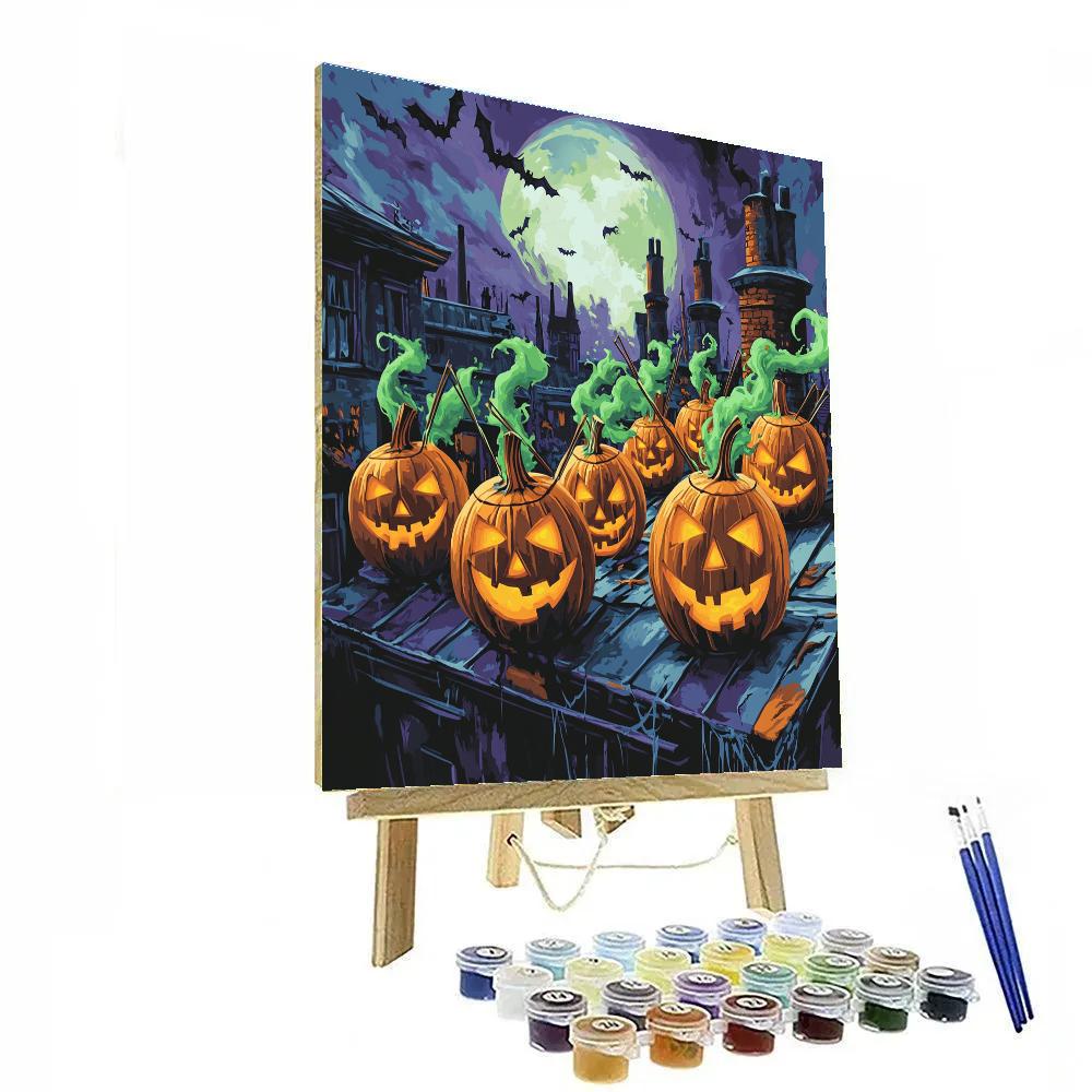 Halloween Lantern Orchestra On The Rooftops paint by color