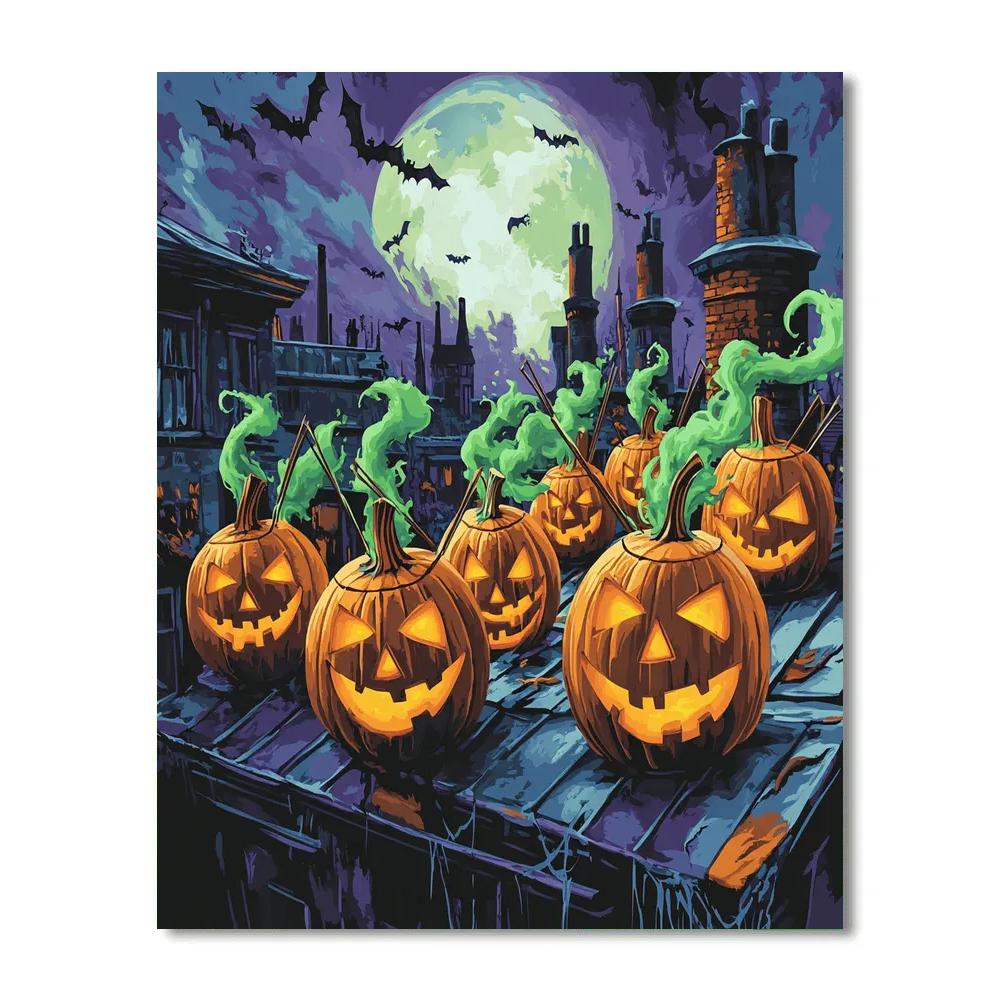 Halloween Lantern Orchestra On The Rooftops paint by color