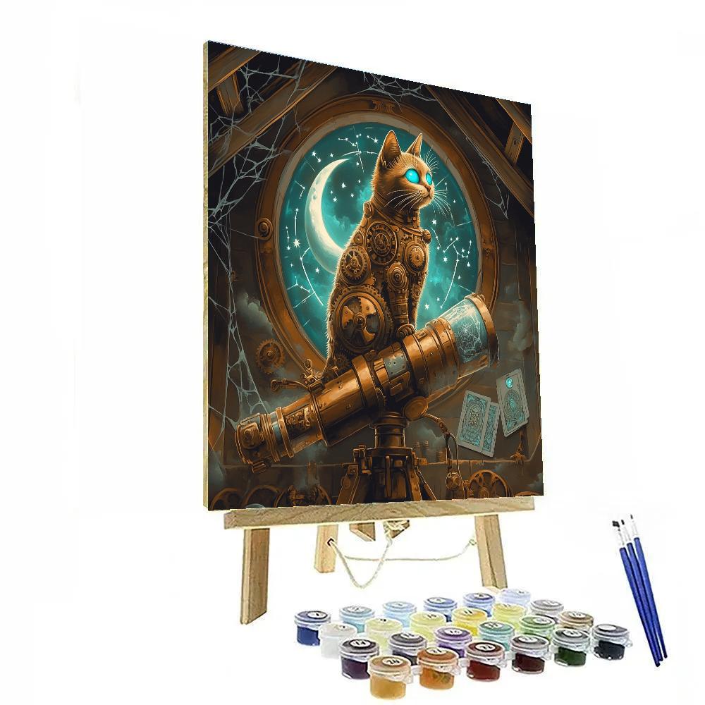 Clockwork Cat In Haunted Attic Observatory Painting by numbers kit